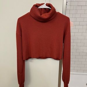 Princess Polly Crop Maroon Sweater Turtle Neck